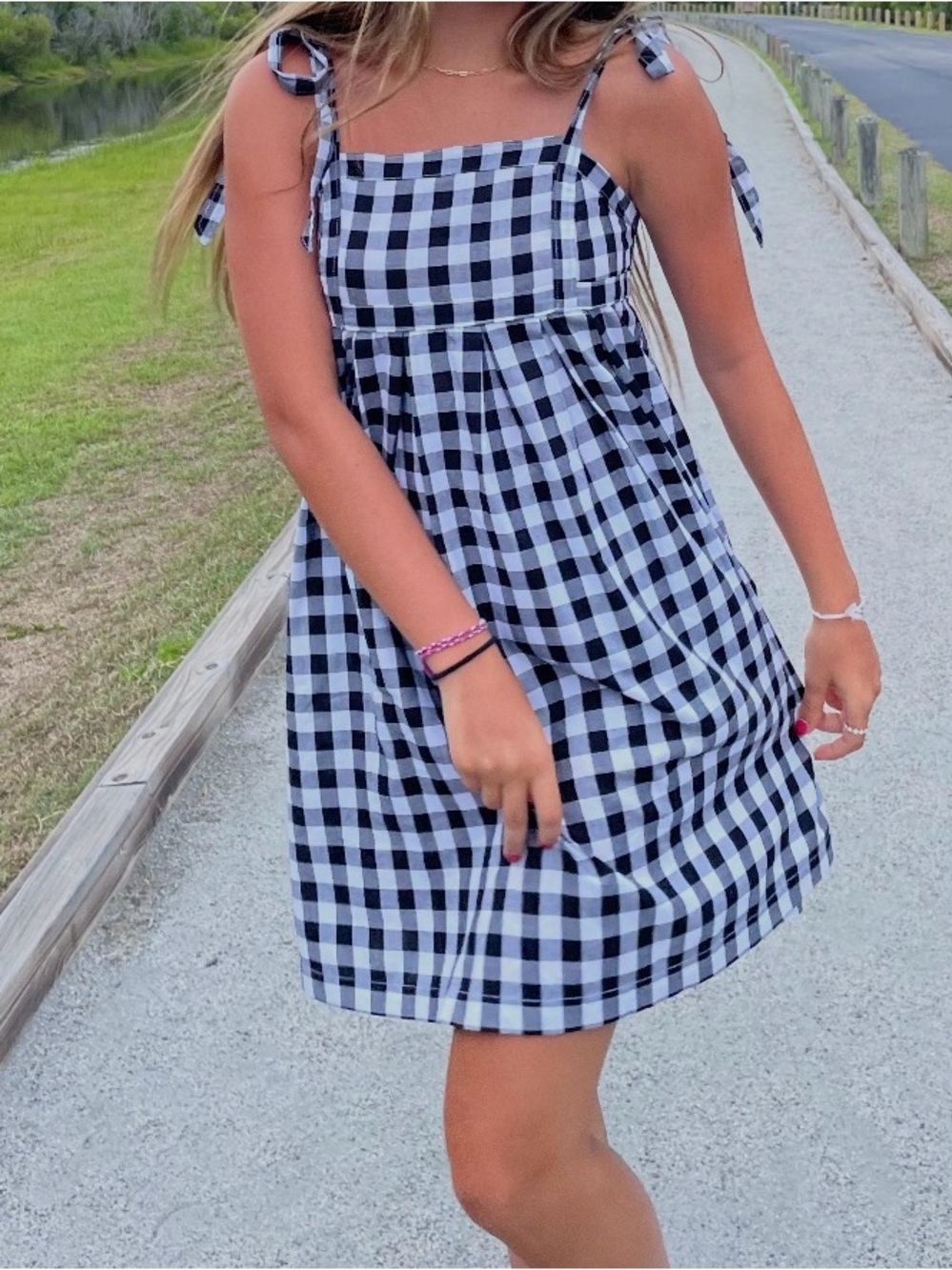 Old Navy Black & White Gingham Tie-Strap Sundress